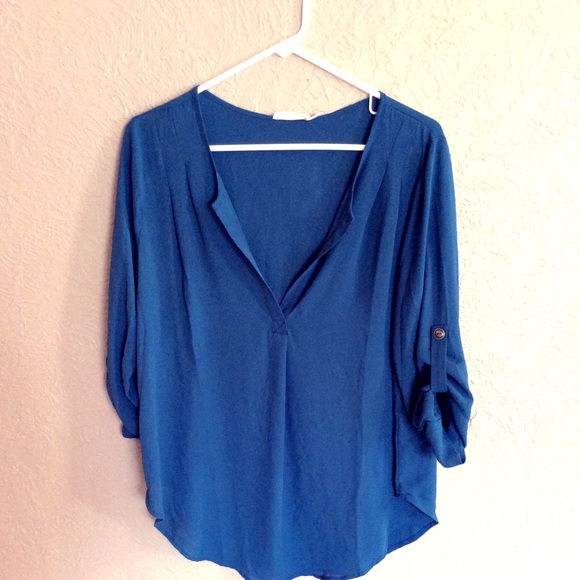 Lush Tops - NWT Lush Teal Split Neck Blouse